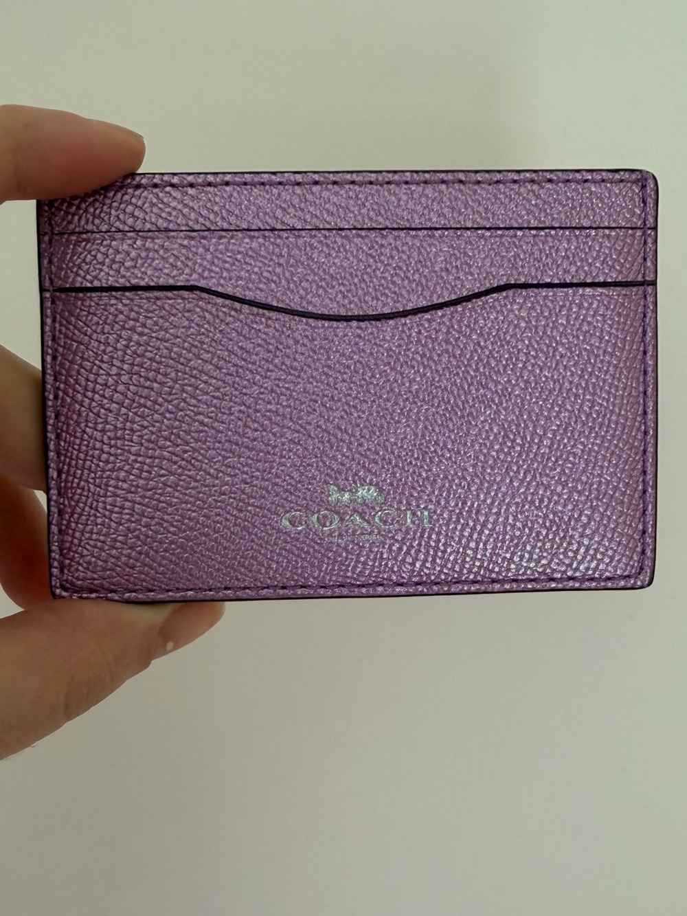 Coach pink Textured Leather Card Holder with Silver Logo